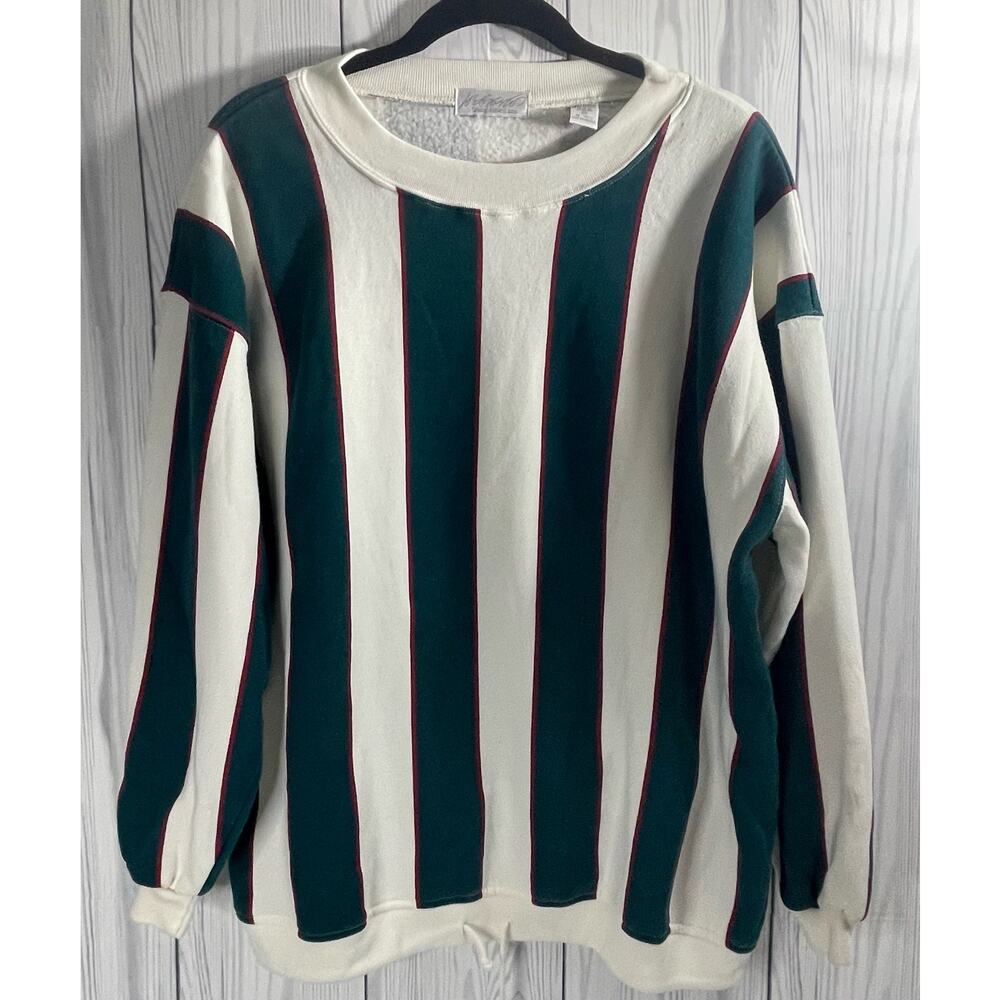 Vintage 90s Lord Taylor Colorblock Sweatshirt Men's Med Striped Maroon Green